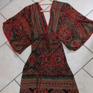 FASHIONOVA Womens Size L Bohemian Red and Black Wide Sleeved Maxi Dress NWOT